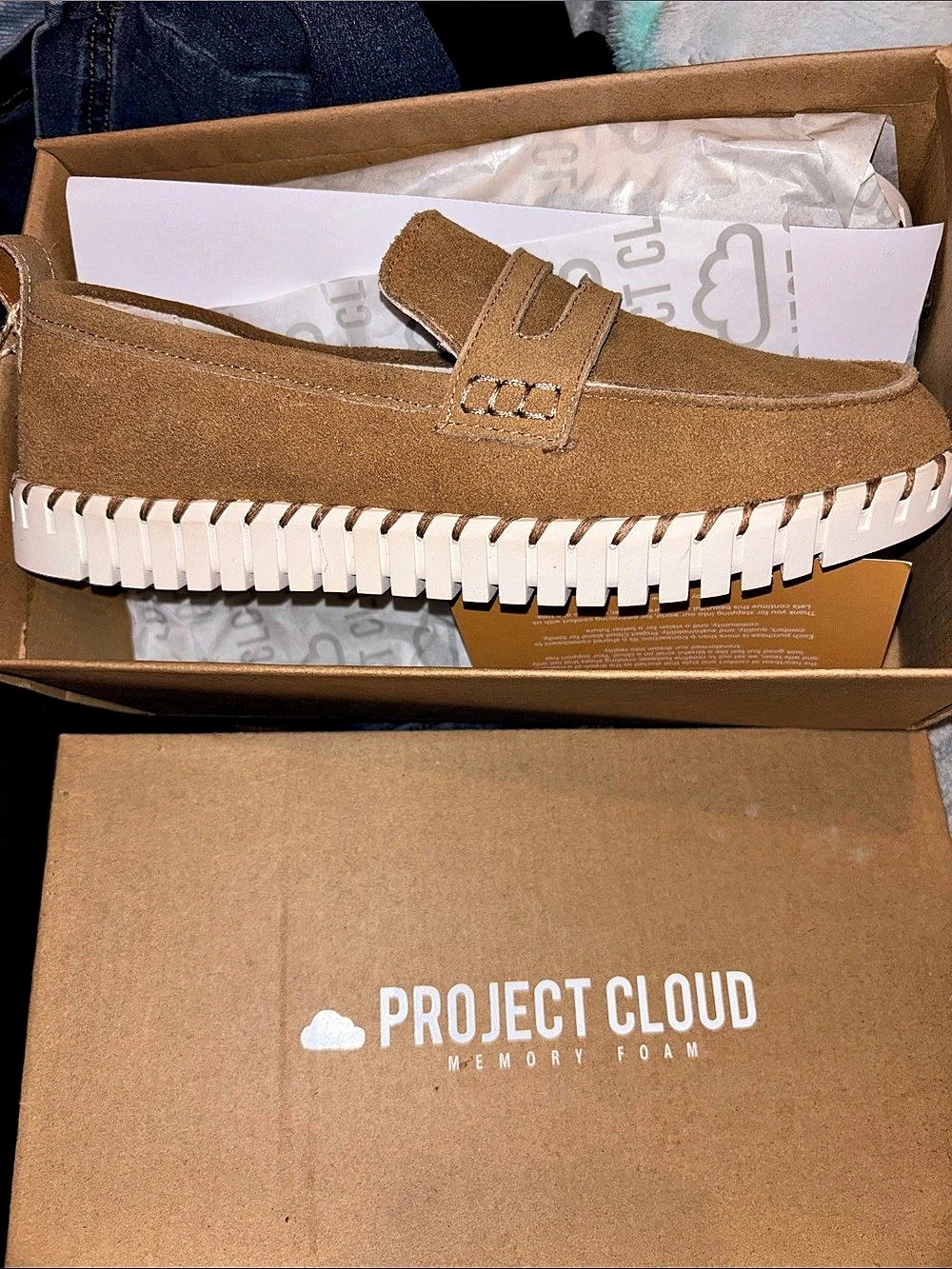 Project Cloud Filide-1 Moccasins in Brown & White US 8